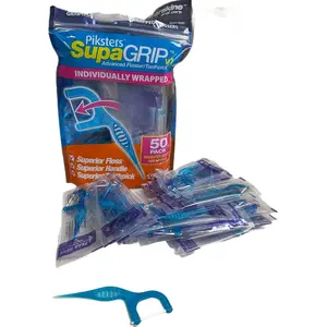Piksters SupaGRIP Dental Floss Picks 50 Individually Wrapped Advanced Flosser Toothpicks Monofilament PTFE for Hard Wearing Oral Care