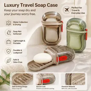Portable Soap Dish with Lid, Leak-Proof Travel Soap Holder, Small Oval Soap Box with Drain Hole, Transparent Cover, Lightweight and Hygienic, Bathroom Supplies, Soap Dish with Drainage