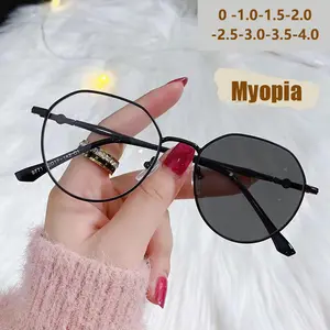 Photo-sensitive Color-changing Anti-blue Light Myopia Glasses With Fashionable Metal Frames 9771