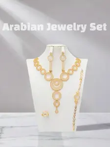 Arabic ring interlocking piece jewelry set Classic ring Simple design Unique champagne golden Noble and generous Gift dinner Ramadan festival essential