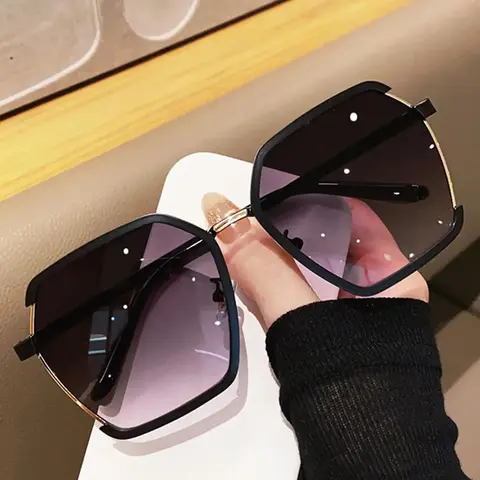 1 Pair Summer Geometric Frame Sunglasses, Oversized Trendy Sunglasses, Fashionable Sunglasses, Lightweight Durable for Outdoor Sun Protection Daily Use, for Women & Men