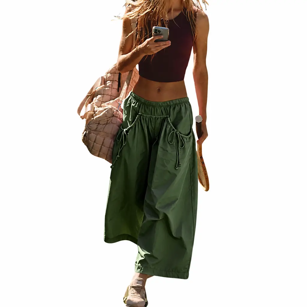 Women's Harem Wide Leg Track Pants, Loose Fit Drawstring Elastic Waist Capri Sweatpants