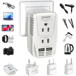 Upgraded 2000W 220V to 110V Converter for European Travel, Voltage Converter US to Europe for Hair Dryer Straightener Curling Iron, 2300W Adapter with EU/UK/AU/US Plugs for Laptop Cell Phone