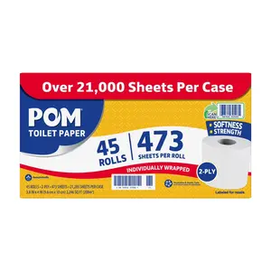 POM 2-Ply Toilet Paper – 45 Rolls | 473 Sheets/Roll | Individually Wrapped | Soft, Strong & Septic Safe