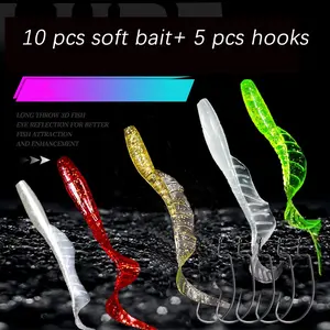 Butterfly Tail Bait Lures 6cm 10pcs Set with 5 Crank Hooks Realistic Artificial Bionic Bait for Outdoor Fishing Green Red Porcelain White Fluorescence White Glitter Gold,Soft Bait & Hooks Included Rotary Tool Fishing Lure Set artificial  baits