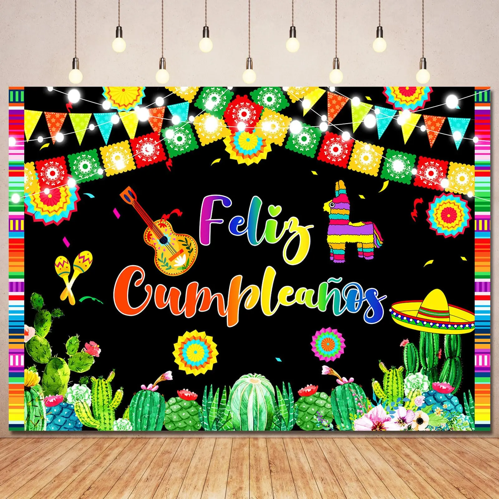 Feliz Cumpleanos Mexican Birthday Backdrop Banner Party Decorations Fiesta Cinco De Mayo Drops Colorful Taco Cactus Background Mexico Theme Bday Decor Supplies Photo Props 7x5ft