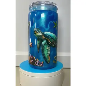 Sea Turtles Ocean Themed - Cateye Tumbler Cup 16oz - Vibrant Underwater Design