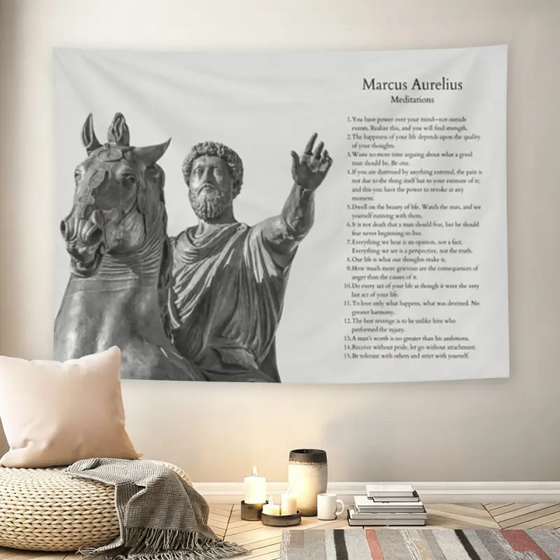 Marcus Aurelius Meditations Wall Flag, Stoic Philosophy Print, Mid-century Modern Black Flash Manga Style, Inspirational Vibe, For Adult Fans, Study Room Decor, Living Room, Office, Wisdom Quote Tapestry