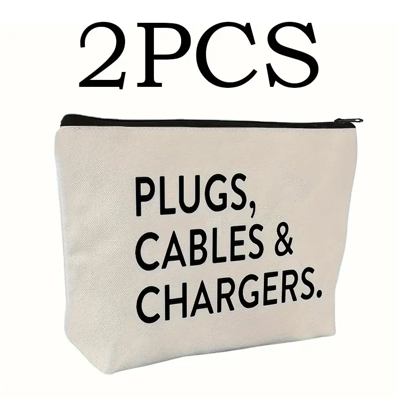Unisex Adult 2-Pcs Letter Print Canvas Zipper Pouch Storage Bags - Non-Waterproof, Large Capacity Multifunctional Organizer for Charger & Cable Organizer, Makeup Enthusiasts, Portable Travel Accessories