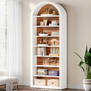 LITTLE TREE 8-Tier Bookcase, 78.7" Tall Bookshelf with Arched Top, Large Freestanding Wooden Open Bookcase Bookshelf, Modern Book Shelf Organizer for Living Room, Bedroom, Office, Library