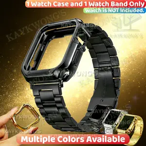 KAYKWONG'S 2 in 1 Set Stainless Steel Apple Watch Band with TPU Watch Case(No Watch Screen Protector), Compatible with Series 1-11 & Se, Includes Tpu Case & Link Connector Tool, Durable Replacement Strap, Smart Watch Accessories