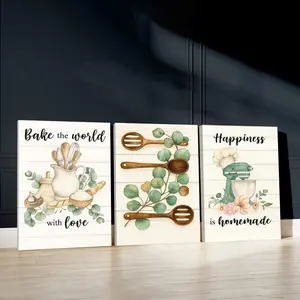 3pcs Home Cooking Wall Art, Cozy Kitchen Poster, Inspirational Quotes Art Prints, Rustic Charm Home Decor, Modern Wall Paintings, Cozy Canvas Posters Wall Arts, Decor for Living Room, Restaurant, Kitchen, Bedroom, Housewarming Gift, With Frame