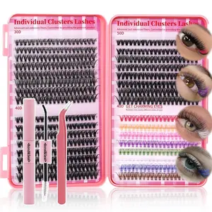 Lash Clusters Kit DIY Lash Extension Kit Colored Cluster Lashes Eyelash Extension Kit Individual Lashes with Lash Bond and Seal,Lash Tweezers Natural Look(30D+40D+50D+40D Colored Kit,9-16mm)