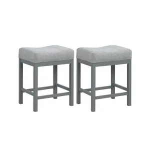 COSTWAY - 24.5 Inches Linen Fabric Saddle Stools Set of 2 with Cushioned Seat-Gray