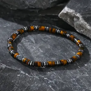 Tiger Eye Hematite Beads Healing Protection Strength Luck Attract Men's Bracelet 7-8in