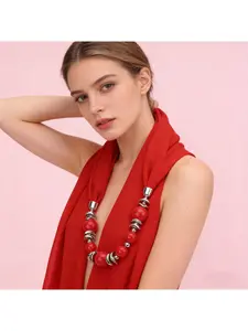 Vibrant Bead Pendant Circular Collar Scarf Women's Shawl Neck Scarf Jewelry Necklace Ethnic Style Chiffon Scarf