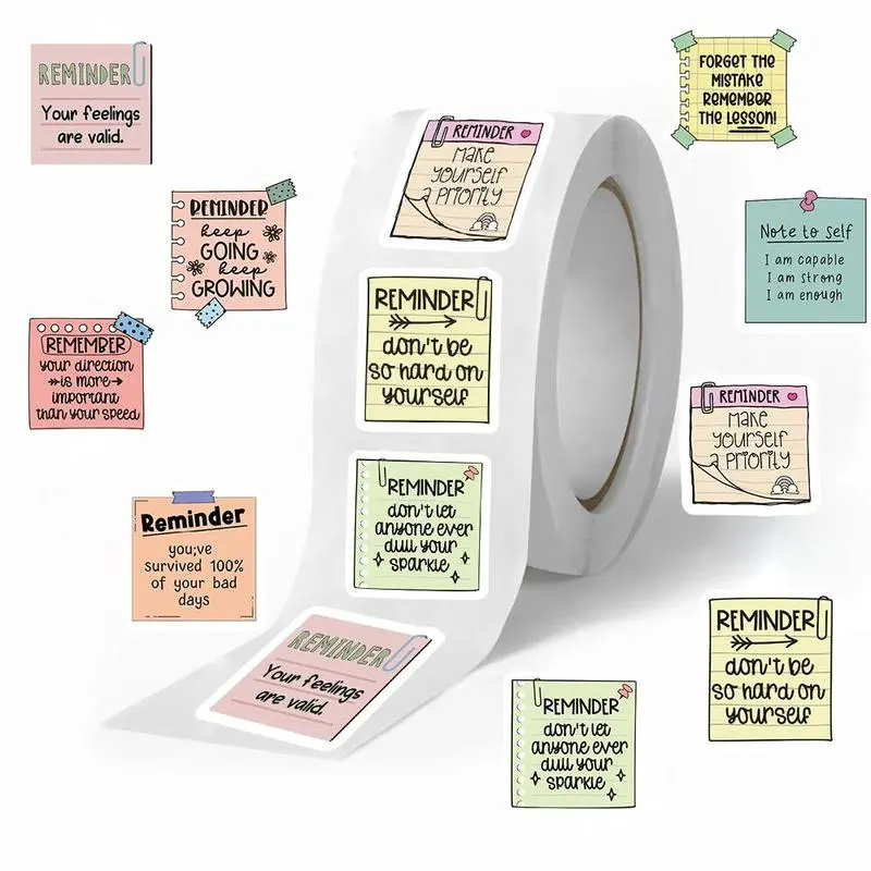 Mental Health Sticker, 500pcs/roll Reminder Decal, Positive Waterproof Sticker, Psychology Affirmations Feelings Mental Health Decor for Adult, Labels
