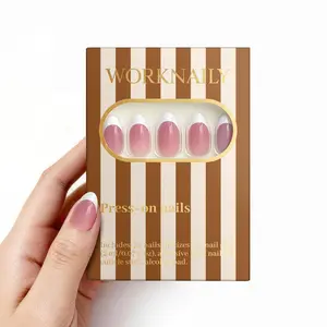 Worknaily French Tip Press-On Nails 32pcs Short Almond Natural Office Everyday Look