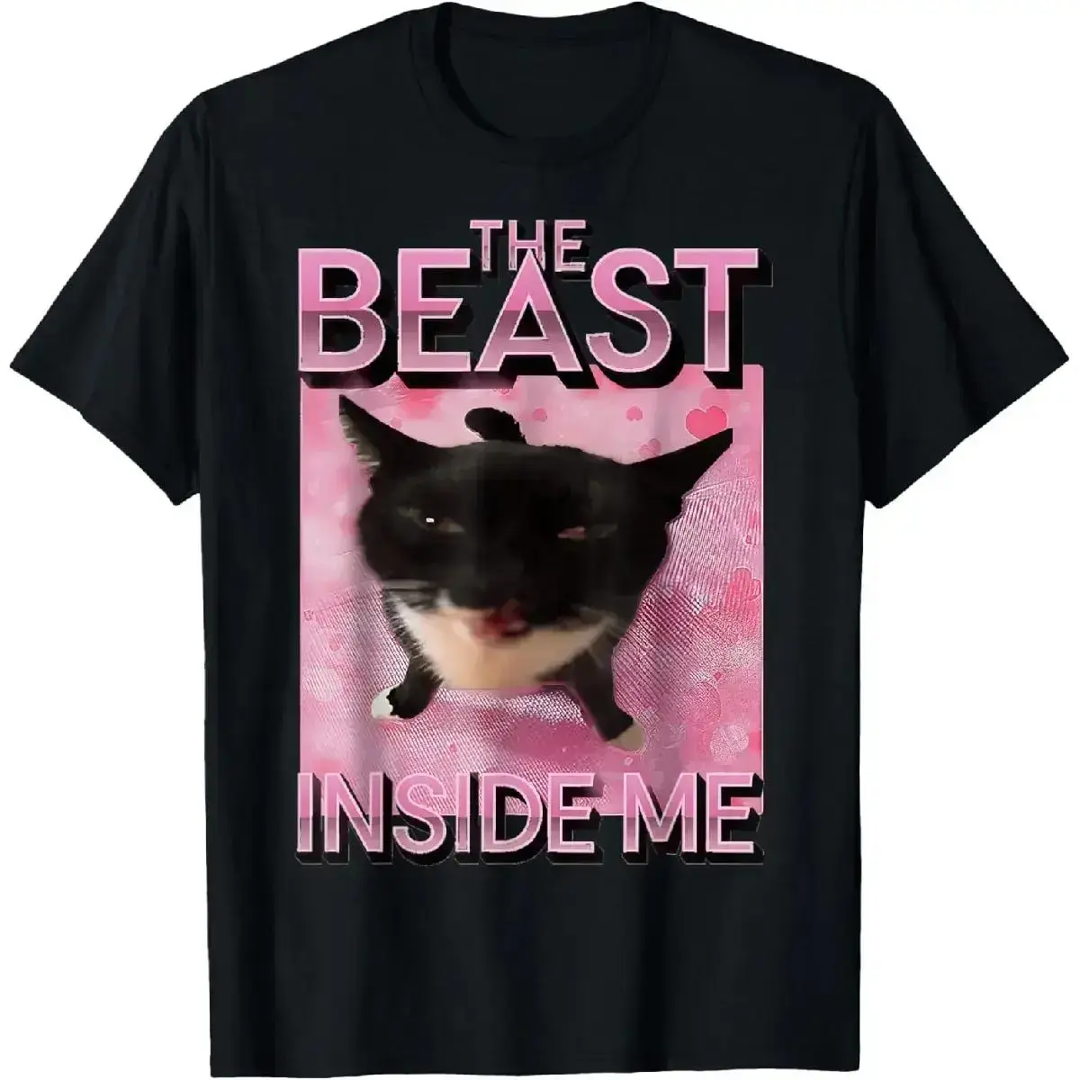 Men's 100% Cotton Round Neck Soft Streetwear Tee, "The Beast Inside Me" Cat Meme Golf Gift Top pxt01