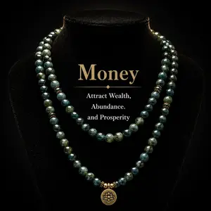 8mm Green Moss Agate Gemstone Healing Crystal Stone 108 Mala Beads Money Attraction Necklace Long Beaded Wrap Bracelets Genuine Gemstone Mala Prayer Beads Lotus Buddha Charm Yoga Meditation Necklace Ideal Gift Jewelry , Lotus Pendant, Long Chain