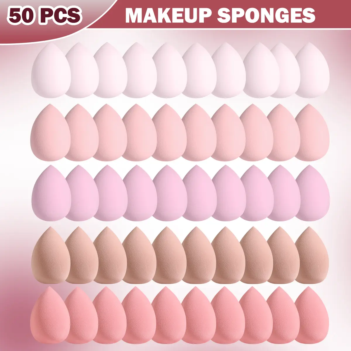 50-Piece Facial Tools Set, Large Polyurethane Soft Texture Washable Puffs for Beginner Face Application