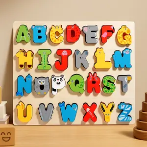 Montessori Early Education Wooden Number Letter Puzzle Matching Blocks, Hand Grip Board Puzzle Educational Toy