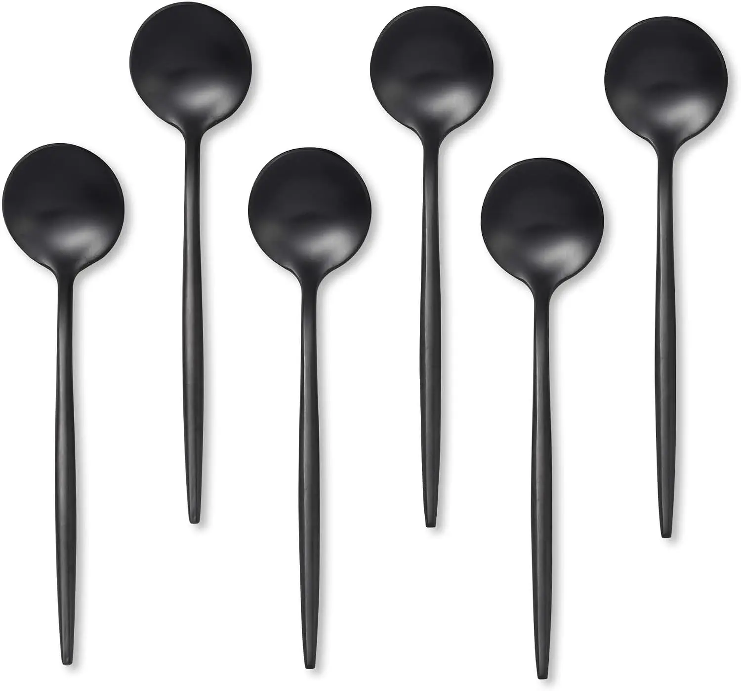 6 Pieces Stainless Steel Black Coffee Spoons Set, 5.11 Inch Espresso Demitasse Dessert Small Tea Scoop for Stirring, Matte Finish, Dishwasher Safe