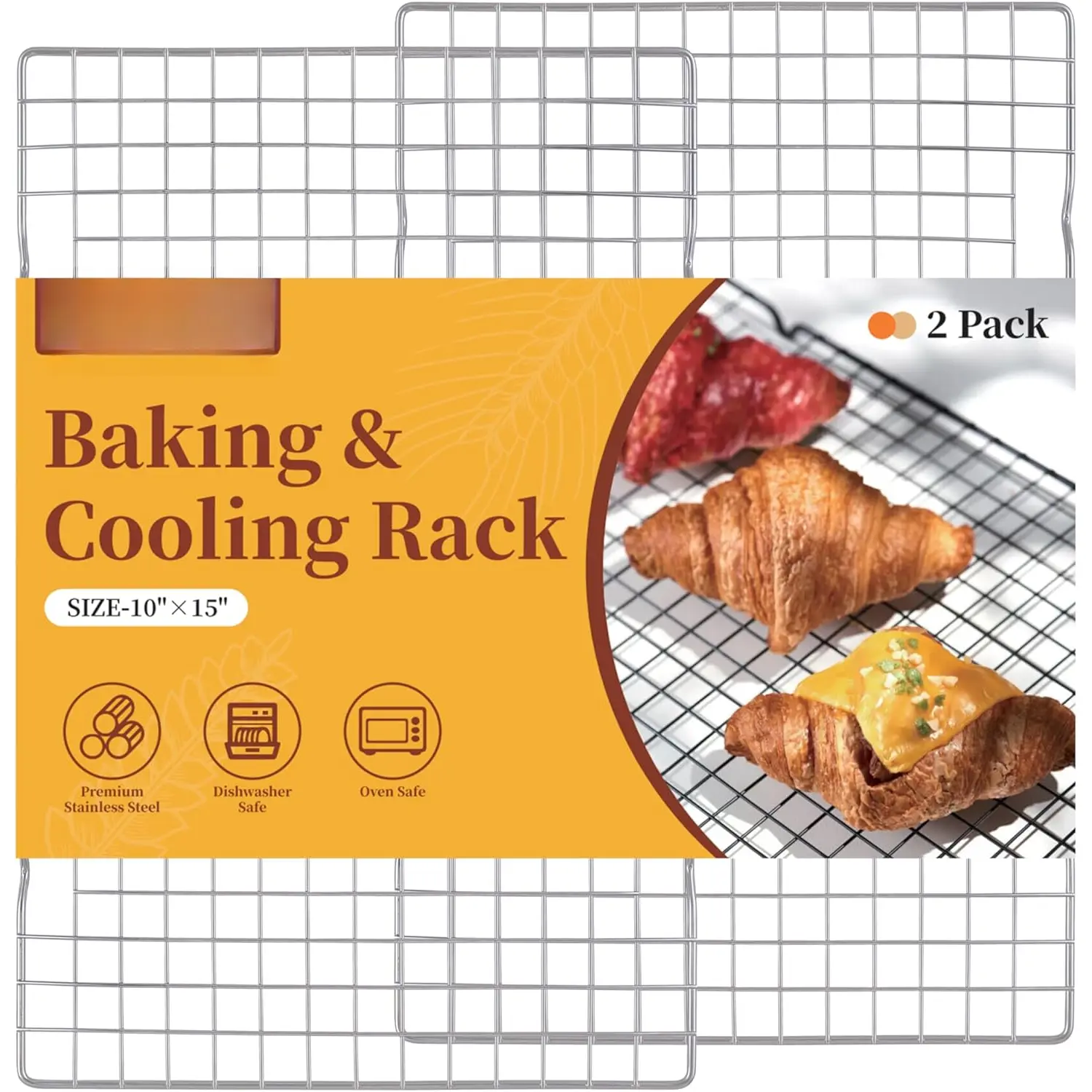2 count Cooling Racks for Cooking and Baking -10" x 15" Stainless Steel Wire Rack for Baking, Grilling, Roasting,Drying, Oven and Dishwasher Safe