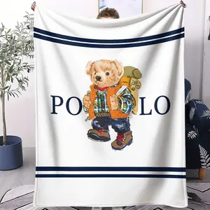 Bear printed pattern blanket, suitable for all seasons, suitable for beds, sofas, cars, room decorations, and gifts, suitable for children or adults, Cartoon pattern blanket