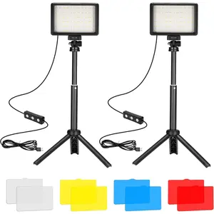 LED Video Light 2-Pack, 5600K Dimmable USB Photo Lights with Mini Tripod and Colored Filters for Photo Studios, Small Angle Shooting, Video Recording, Game Streaming