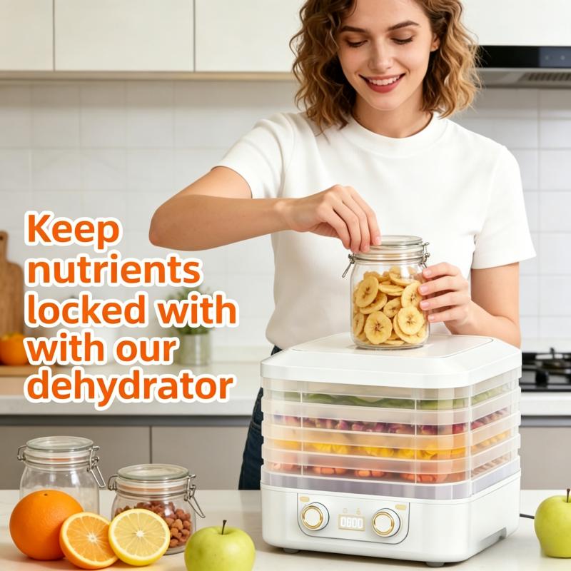 Food dehydrator, compact dehydrator for remixing food and dry, fruit, and vegetable, electric dehydrator with temperature control, 5 trays free of bisphenol A