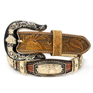 Horse Scalloped Concho Western Belt - Honey