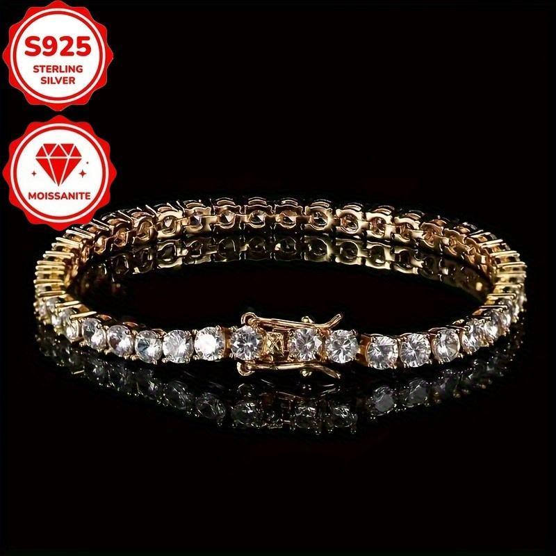 925 Moissanite Tennis Bracelet, Sparkling Synthetic Zirconia- Unisex Luxury Jewelry, Durable Christmas Birthday And Special Occasion Gift, High-Quality Additions, Best Christmas Choice, Vacation Additions Jewelry, Daily Wear Bracelet