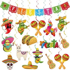 25 count Mexican Fiesta Party Decorations Mexico Fiesta Banner Cinco De Mayo Hanging Swirls for Mexican Theme Taco Birthday Party Decorations