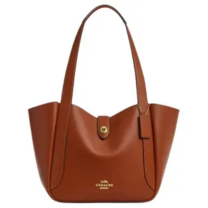 COACH Hadley 28 Tote Bag for Women with Gold-Tone Turn-Lock Hardware, Brown Leather