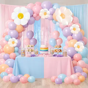 Blue & Orange Balloon Arch Kit Pastel Garland with Daisy Flower & Dog Balloons for Birthday