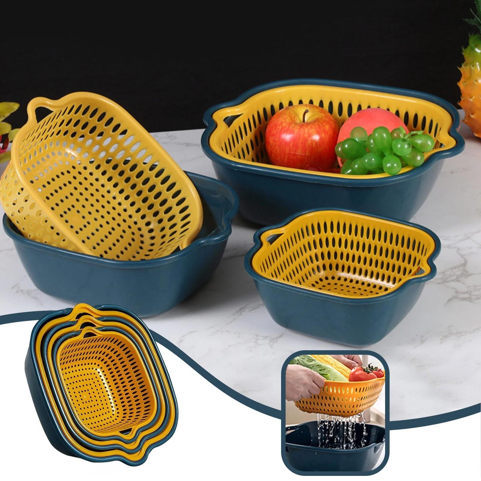 6pcs, filter screen, double-layer drainage basket, plastic filter screen basket, reusable vegetable washing basket, kitchen household filter screen Set Utensils