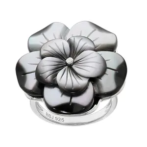 JTV Gray Mother-Of-Pearl Rhodium Over Sterling Silver Flower Ring