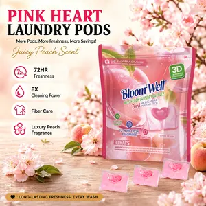 30 Pcs/Bag, 1 Bag/4 Bags 3-in-1 Laundry Pods, Family Size, 3D Lock-In Fragrance Microcapsule Technology Laundry Beads, Luxury Fragrance, Long-Lasting Scent, BloomWell Miss Peach, Deep Cleaning, Stain Removal, HE Compatible,