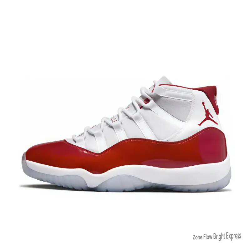 White leather + Cherry red patent + Icy outsole. These highs are pure fire Sneakers