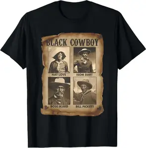 Black Cowboy Western Rodeo Melanin Black History Texas Men T-Shirt 100% Cotton Top Womenswear Top Womenswear Tshirt Streetwear Summer Crewneck Shortsleeve Casual