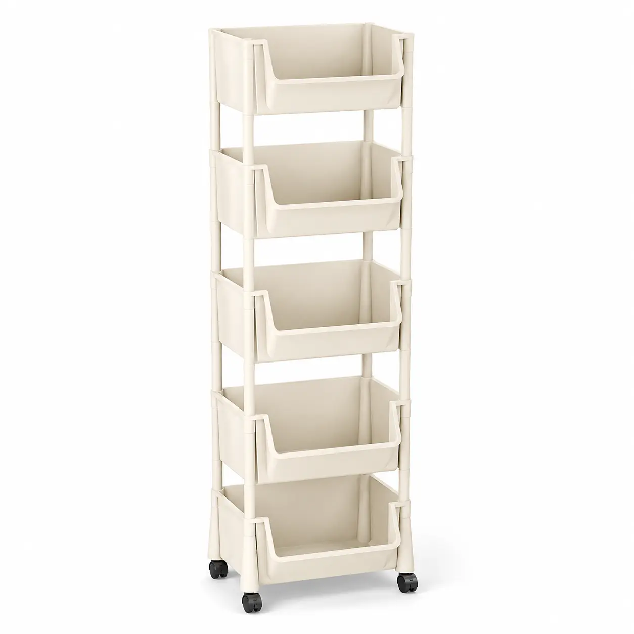 5-Tier Rolling Storage Cart with Wheels, Slim Space Saving Organizer for Kitchen Bathroom Bedroom Office, Multi-Purpose Storage Shelves with Open Bins for Home Organization