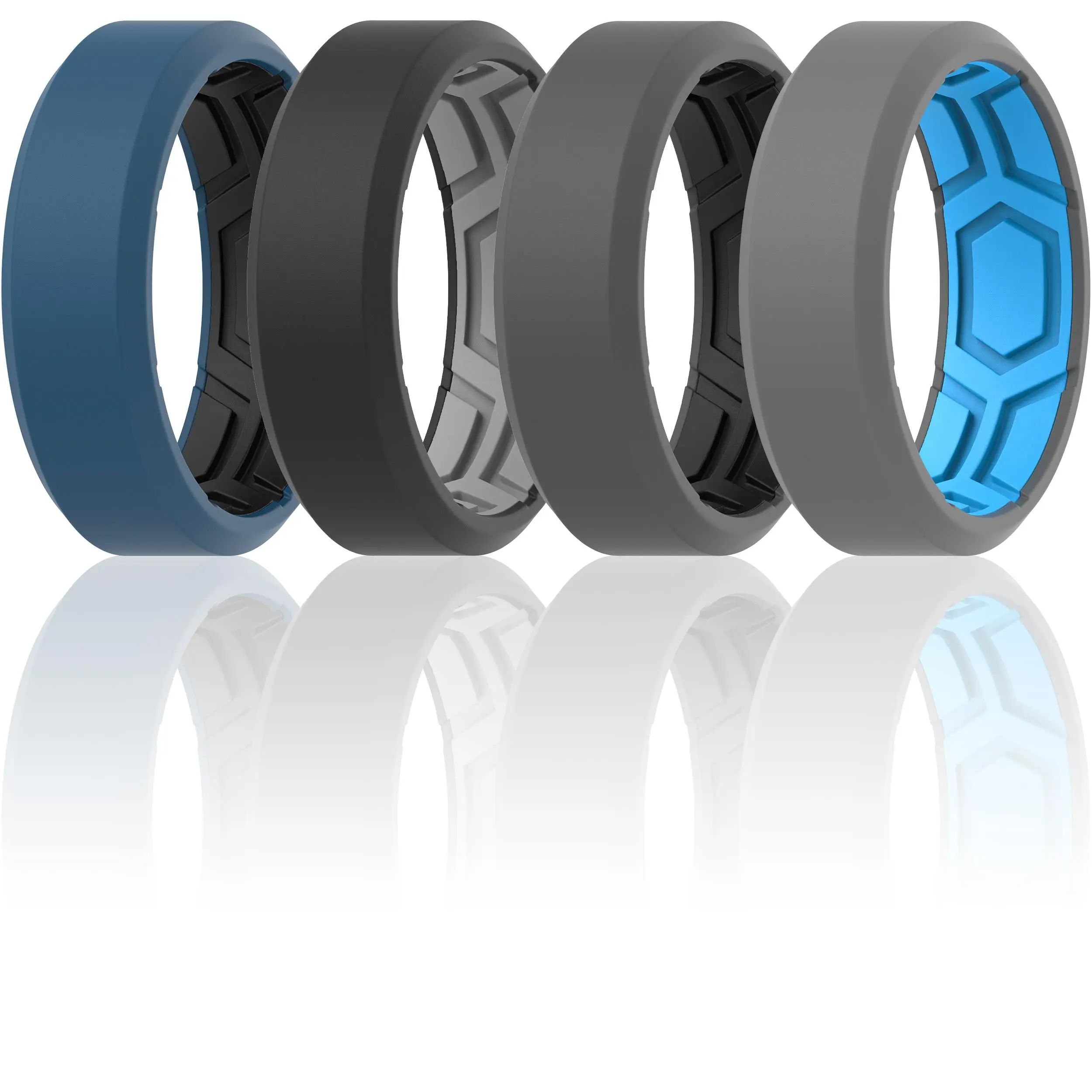 ThunderFit Men Breathable Air Grooves Silicone Rings Wedding Bands 8mm Wide 2.4mm Thick - 1/2/3/4/7 Variety Multipack
