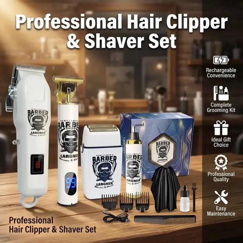 Professional Hair Clipper & Shaver Set, Barber Clipper Set, 1 Set Rechargeable Hair Trimmer & Electric Razor with Accessories, Great Gifts for Father, Husband & Boyfriend