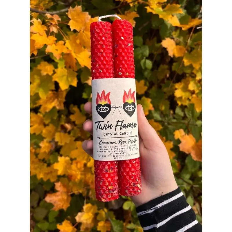 Twin Flame Honeycomb Beeswax Crystal Ritual Candle