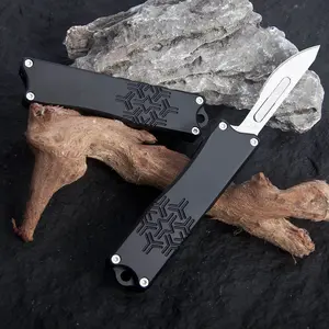 EDC Utility Knife, Paper Box Package Letter Cutter Knife, Aluminum Alloy o-t-f Grip with 10 Replaceable Blades for Office Business Daily Use and Gifts