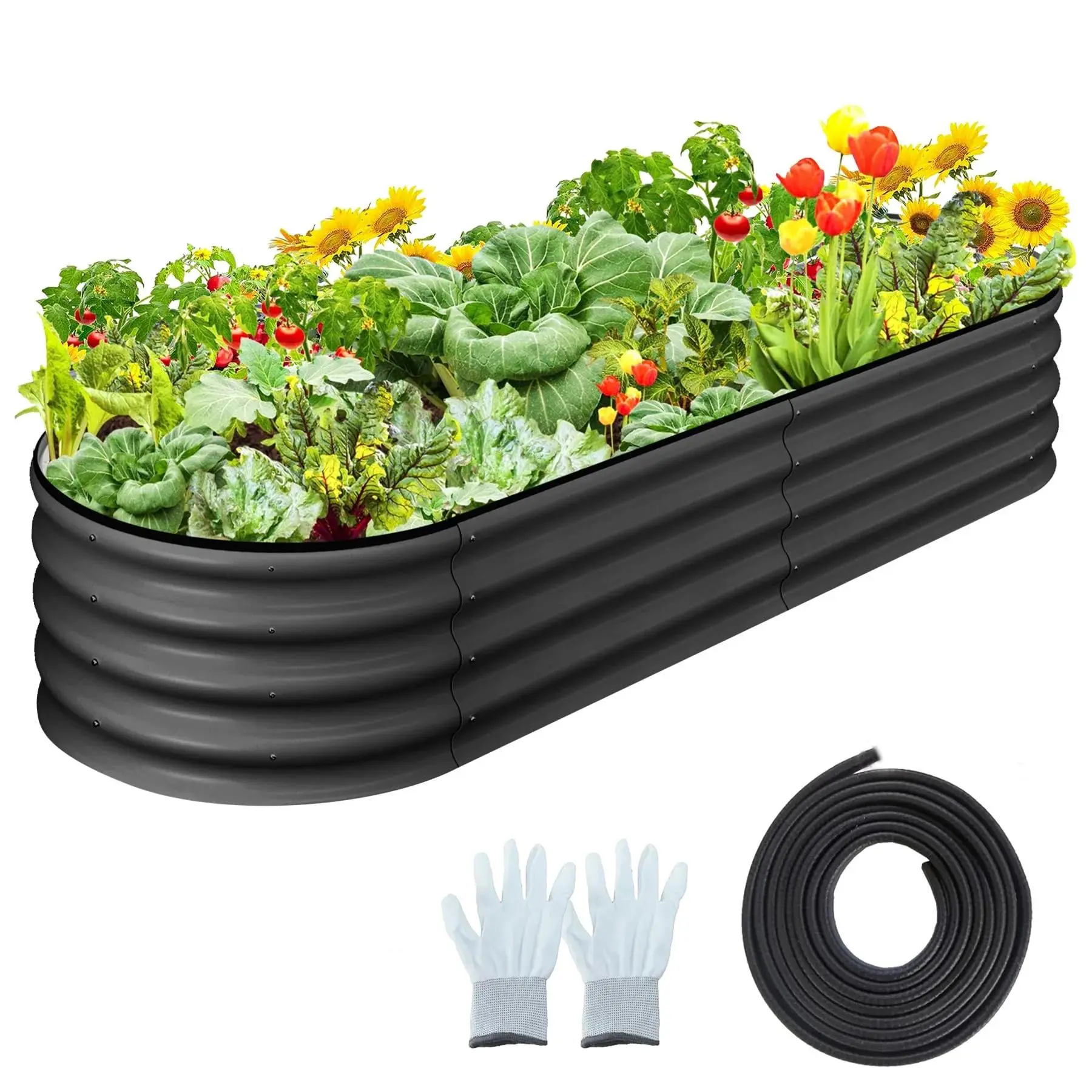 Garvee Set of 2 Oval Galvanized Metal Raised Garden Beds, 6x3x1 ft, Open Base Design, Durable Weather-Resistant Planter Boxes for Vegetables, Flowers, Herbs, Easy Tool-Free Assembly, Ideal for Outdoor Gardens and Terraces