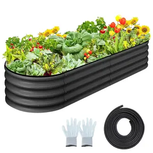 Garvee Set of 2 Oval Galvanized Metal Raised Garden Beds, 6x3x1 ft, Open Base Design, Durable Weather-Resistant Planter Boxes for Vegetables, Flowers, Herbs, Easy Tool-Free Assembly, Ideal for Outdoor Gardens and Terraces