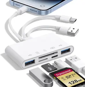 5-in-1 Card Reader, USB C/A Dual-Interface Card Reader, Compatible with SD/Micro SD/SDHC/SDXC/MMC, Suitable for iPhone/iPad, Android, MacBook, Plug and Play