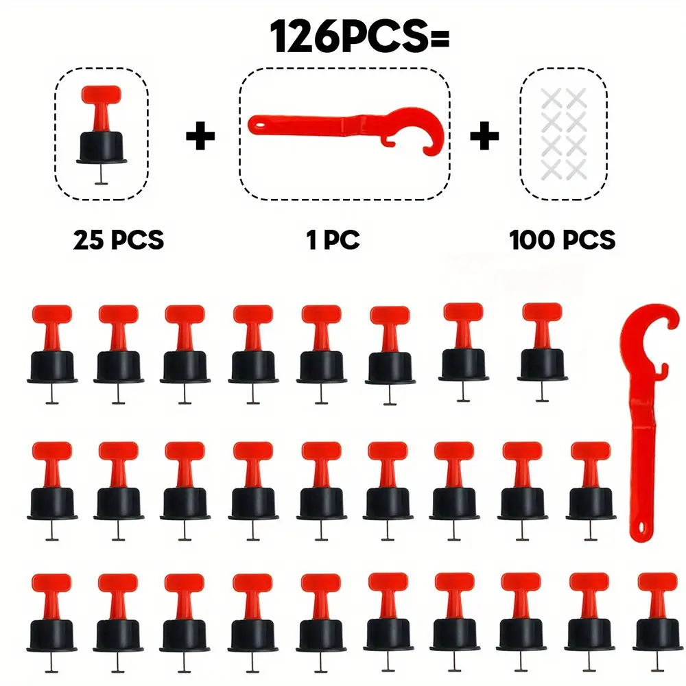 126-Piece Reusable Tile Leveling System Kit, Tile Tools, Tile Installation Tools, Construction Tools, Wall & Floor Tiles Replacement Pins, Cross Tool Pads, Positioning Clips Included